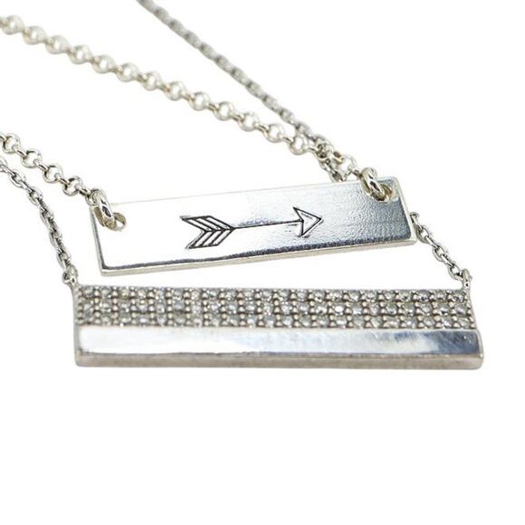 Lot 2 Sterling Silver 925 Layered Bar Necklace Arrow & Rhinestone Pendant - Picture 1 of 7